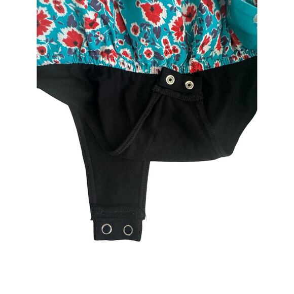 Nicole Miller Womens V Front Blouson Bodysuit in Turquoise Floral Size S - Picture 4 of 8